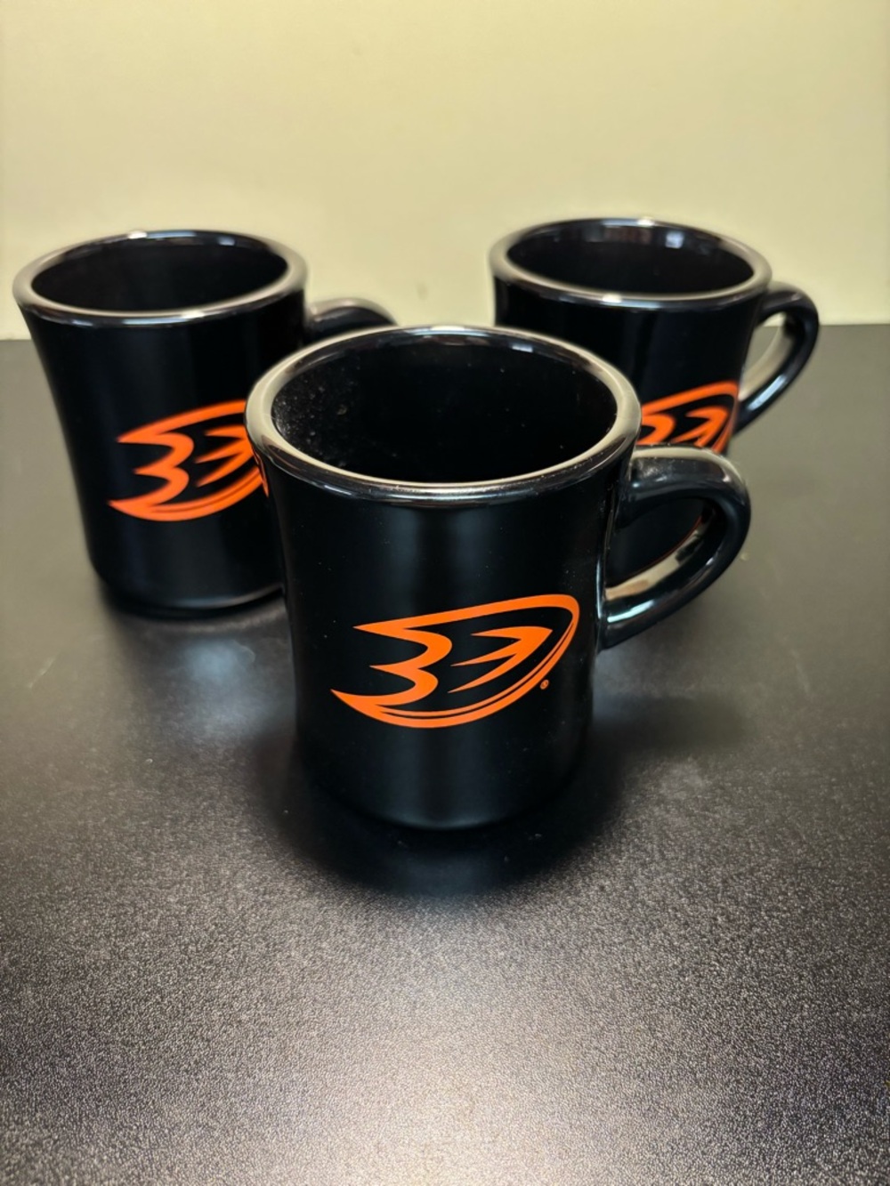 Source Unknown Black and Orange Anaheim Ducks Logo Mugs (Set of 3)